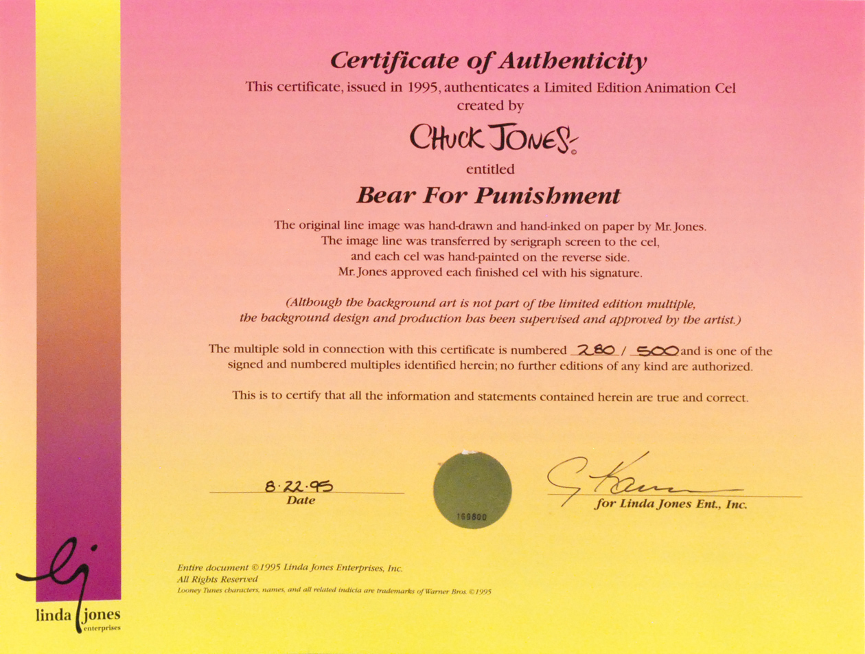 Chuck Jones "Bear For Punishment" Numbered and Signed Cel