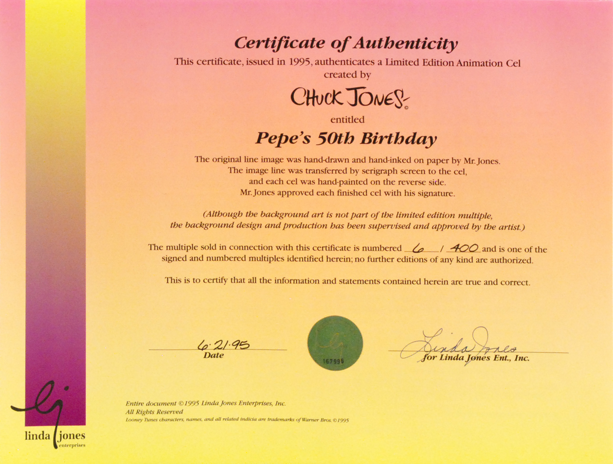 Chuck Jones "Pepe's 50th Birthday" Numbered and Signed Cel