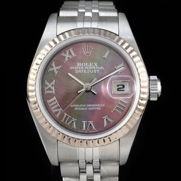 Women's Rolex Datejust Stainless Steel and 18K White Gold 79174 Black MOP Dial Automatic Watch