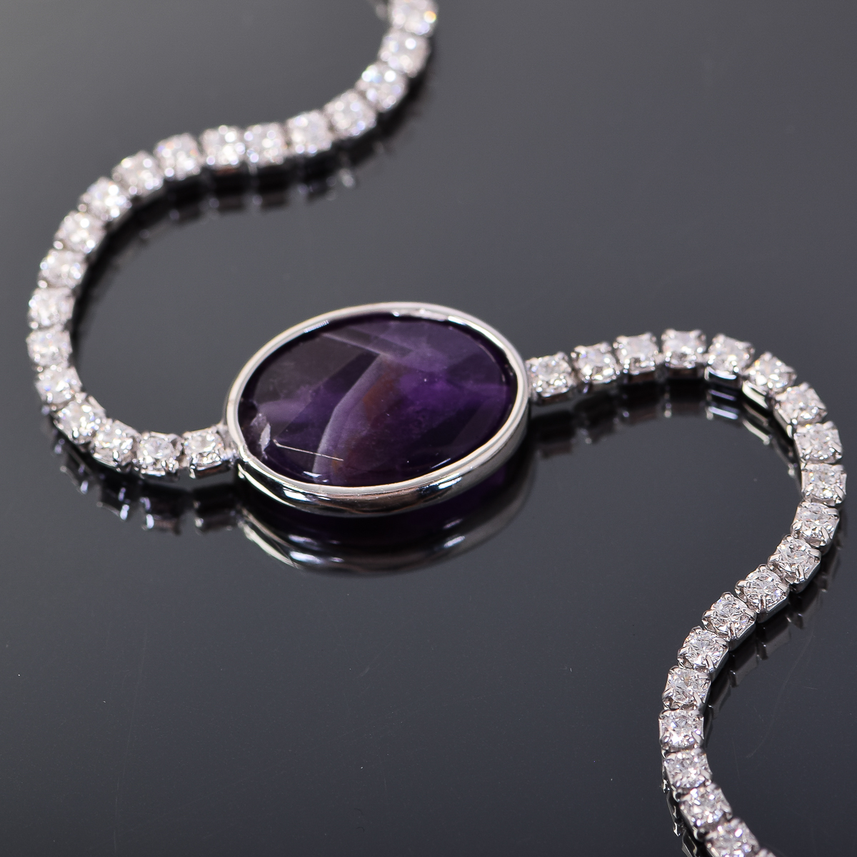 Sterling Silver Bracelet with Purple Agate and Cubic Zirconias