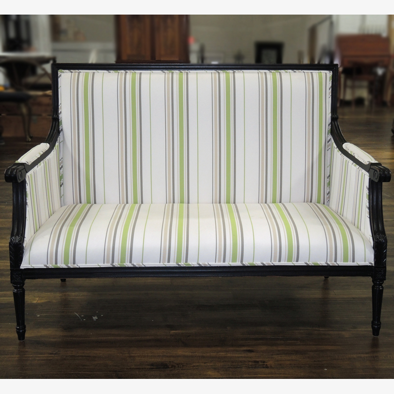 Ballard Designs Louis XVI Green Striped Loveseat
