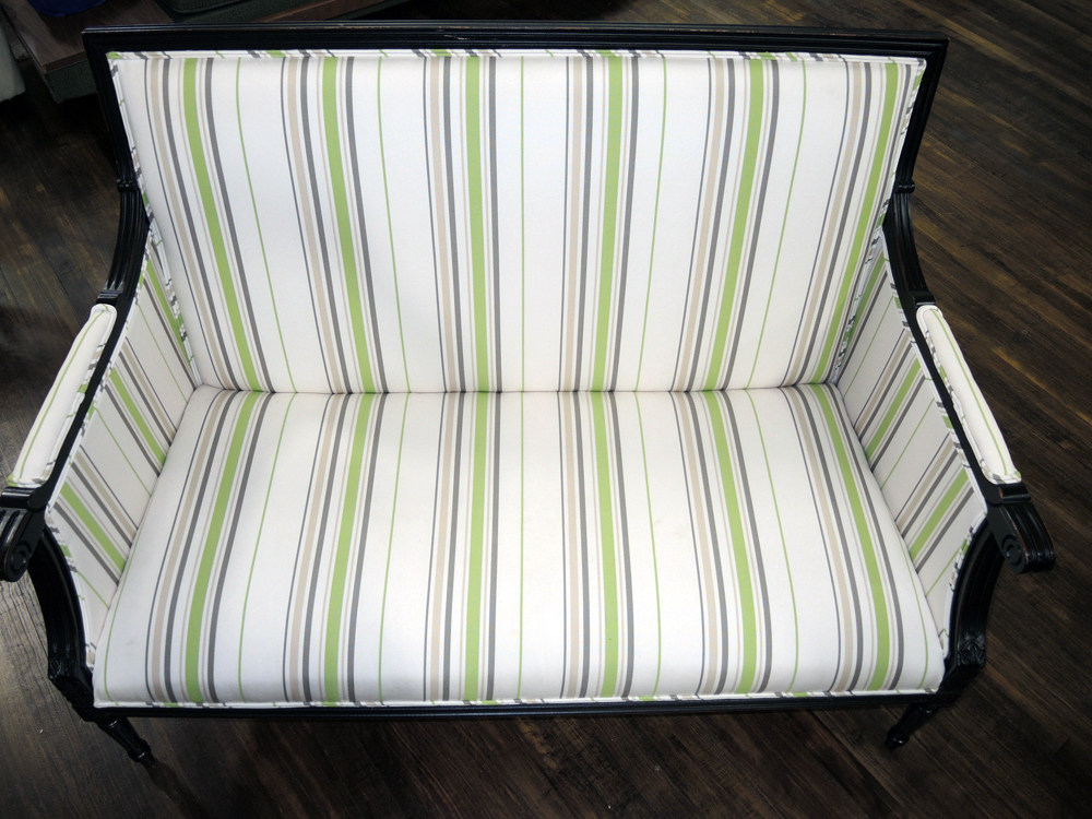 Ballard Designs Louis XVI Green Striped Loveseat
