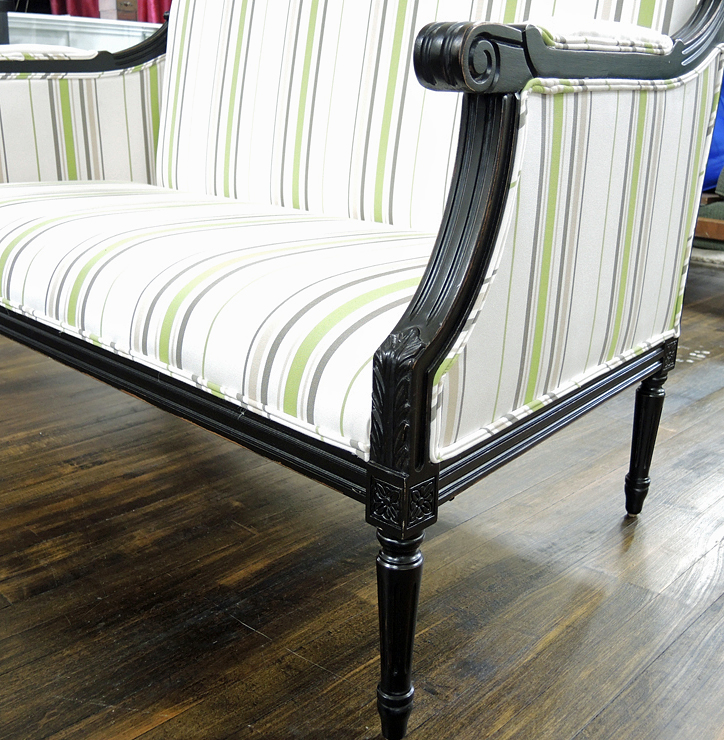 Ballard Designs Louis XVI Green Striped Loveseat