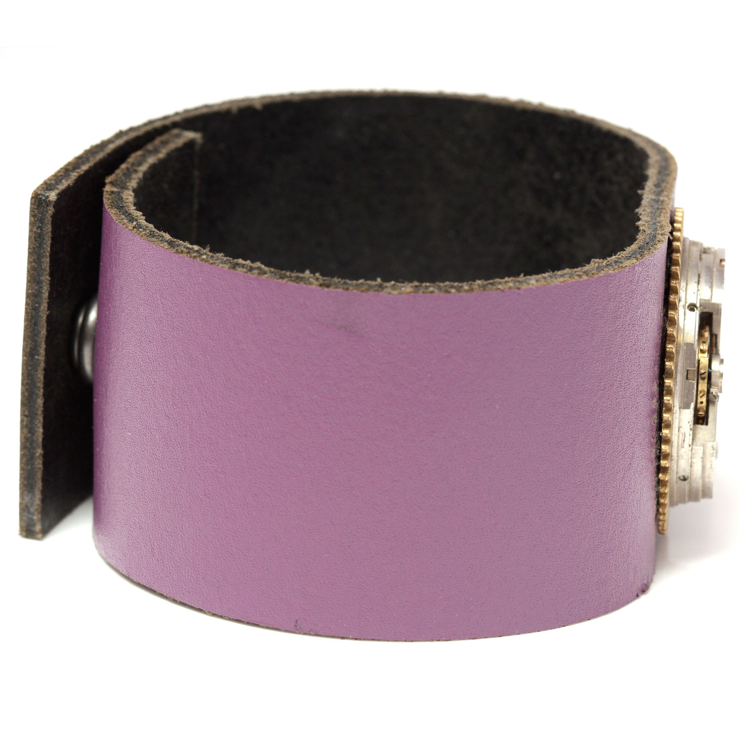Steampunk Purple Leather Cuff Ladies Pocket Watch Movement