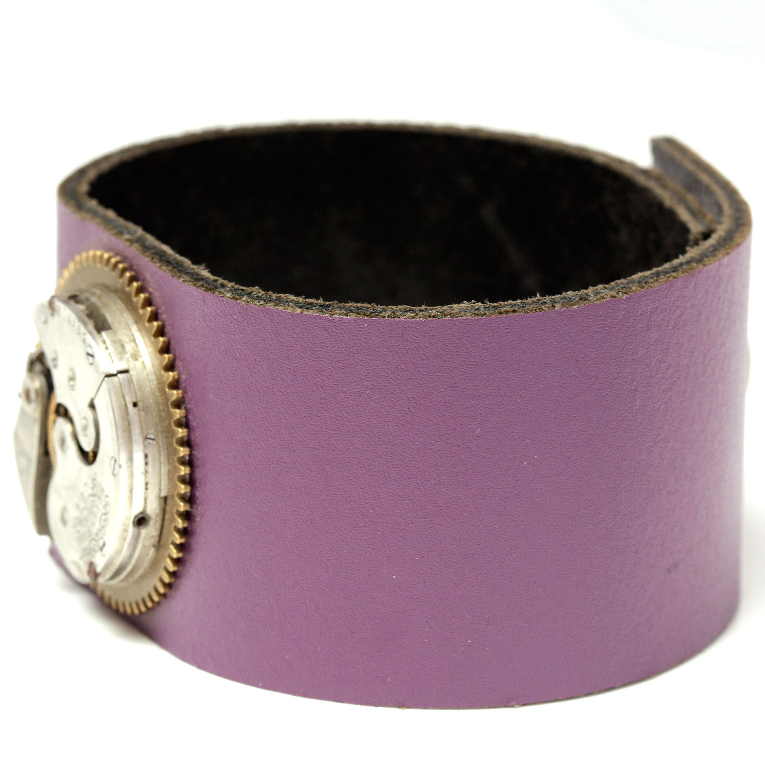 Steampunk Purple Leather Cuff Ladies Pocket Watch Movement