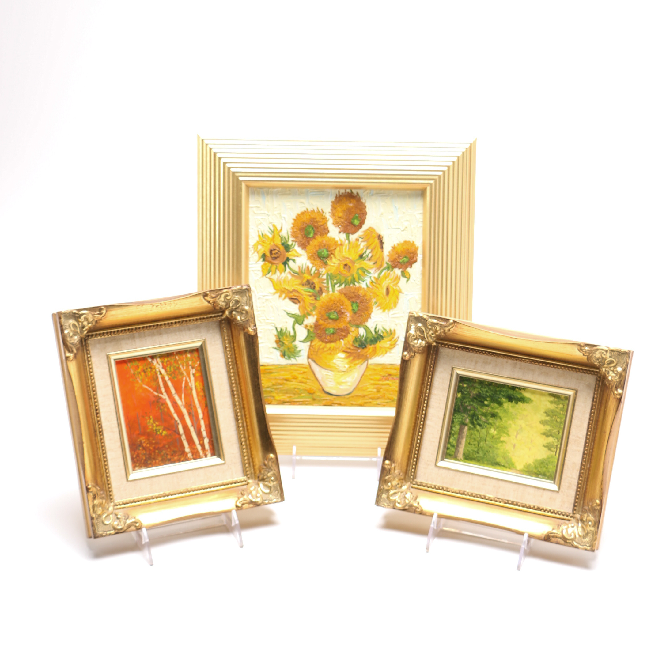 Two Original Landscape Paintings and a Van Gogh Reproduction