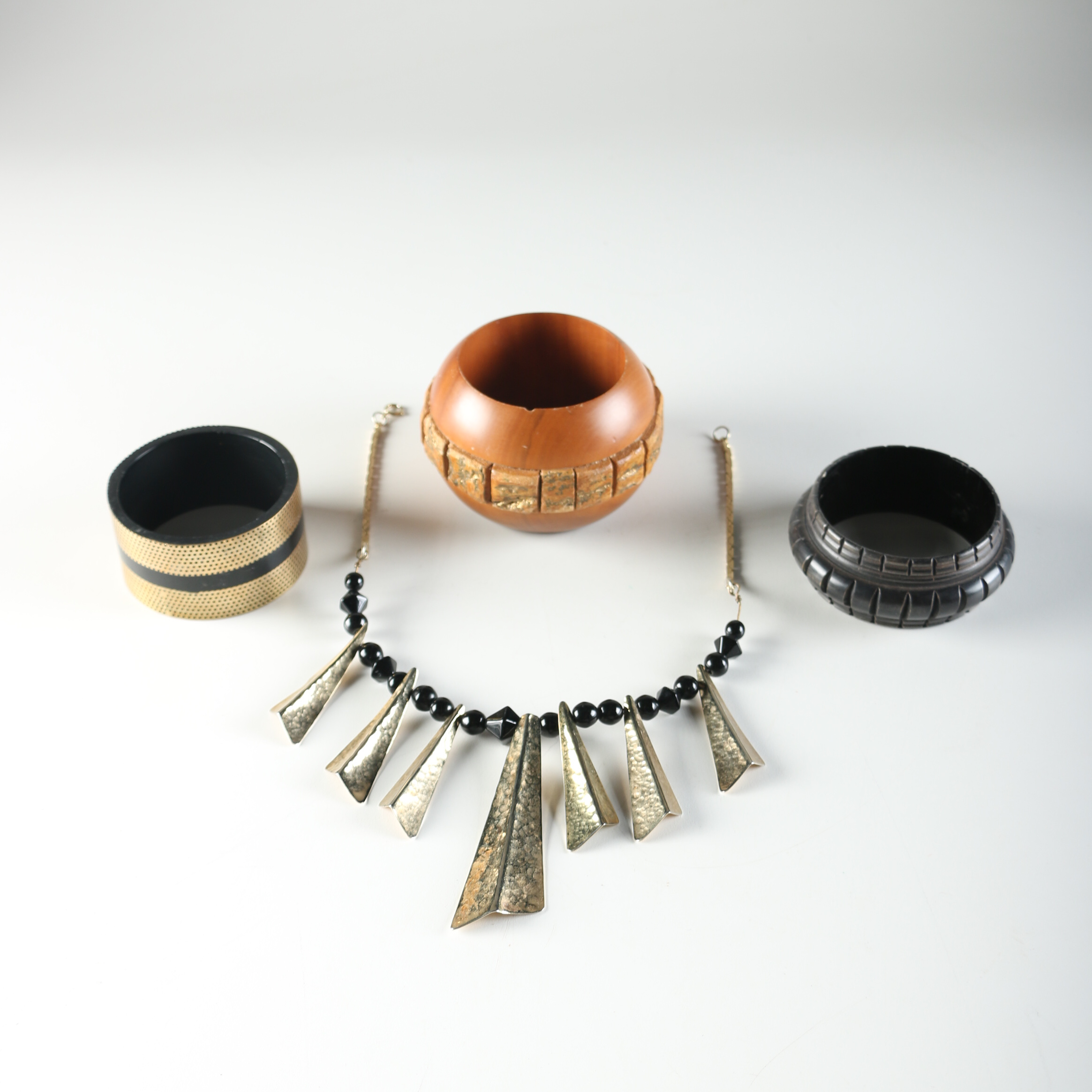 Wood Bangles and Modern Necklace