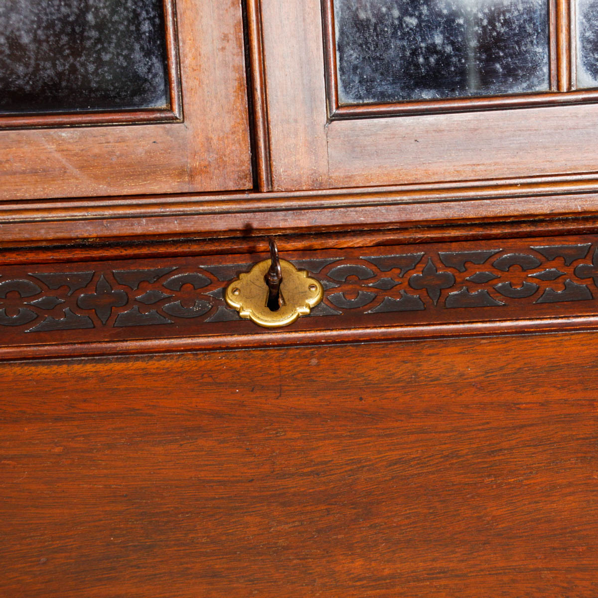 Chippendale Style Antique Secretary Desk with Glass Bookcase