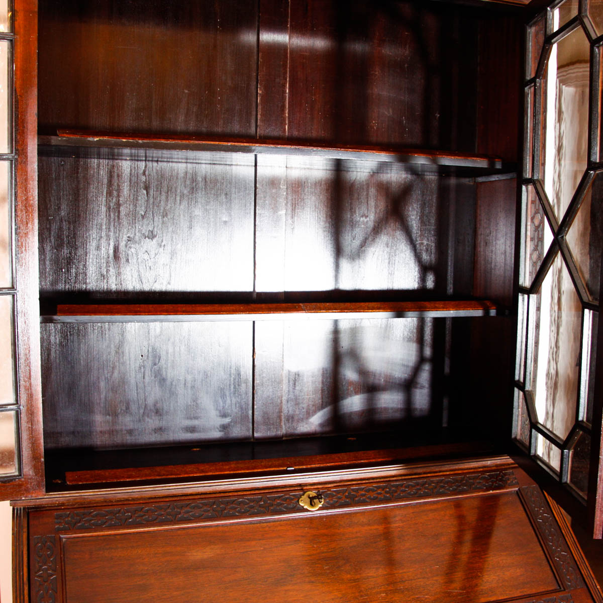 Chippendale Style Antique Secretary Desk with Glass Bookcase