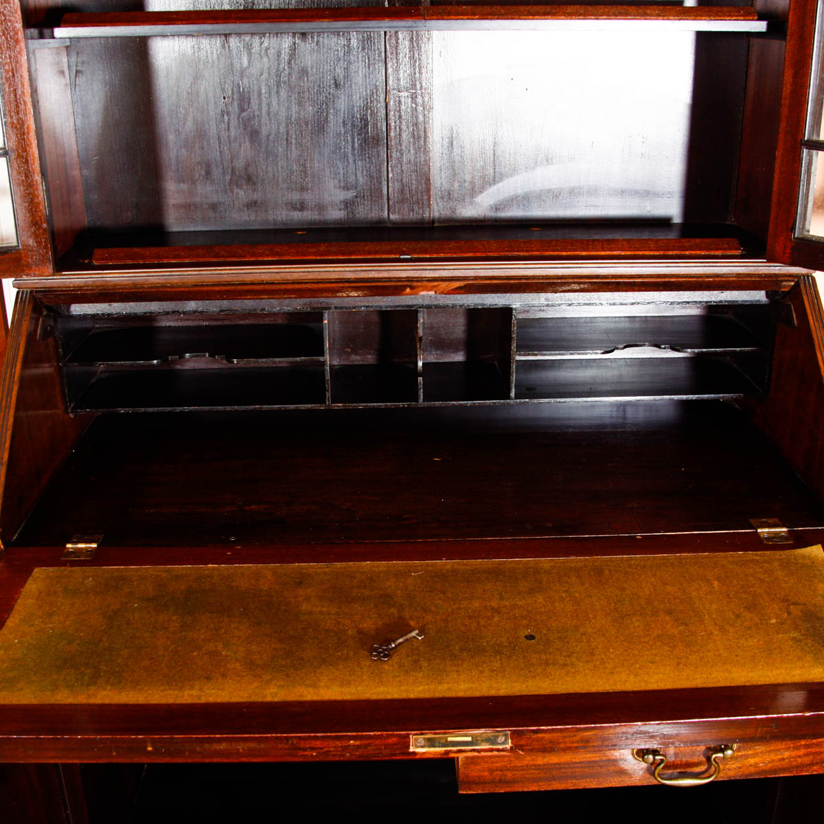 Chippendale Style Antique Secretary Desk with Glass Bookcase