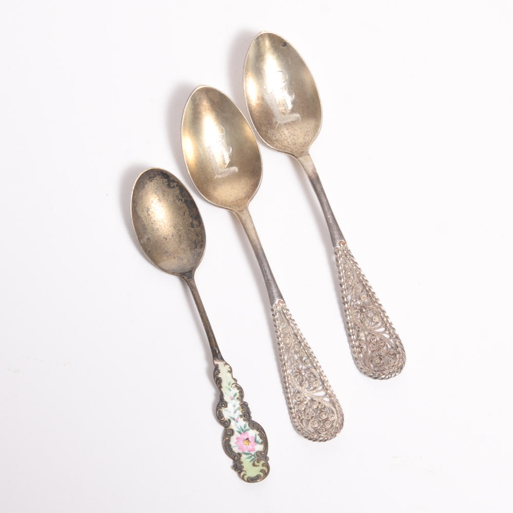Three Antique Sterling Silver Demitasse Spoons