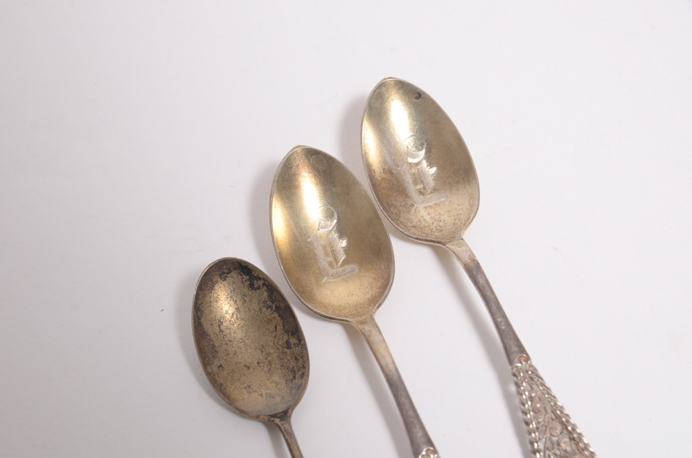 Three Antique Sterling Silver Demitasse Spoons