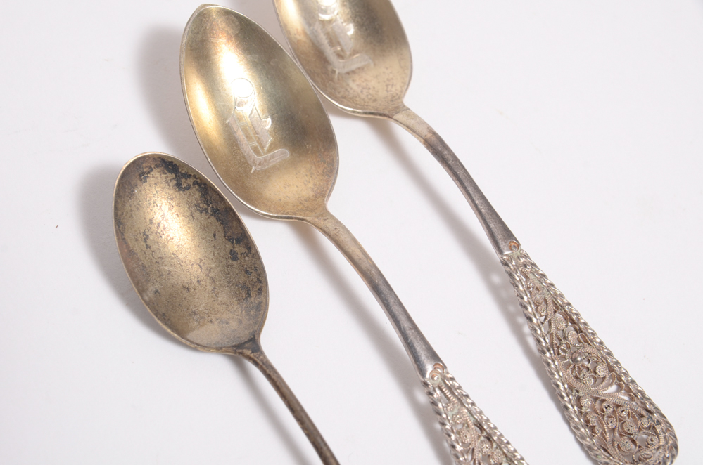 Three Antique Sterling Silver Demitasse Spoons