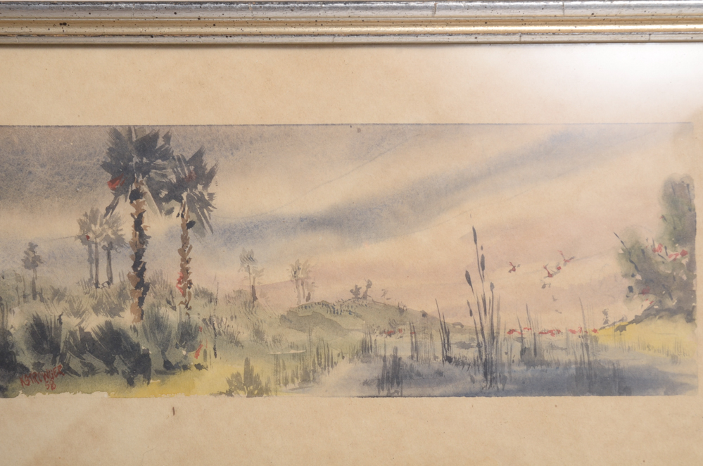 Four Vintage Watercolors of Wetlands by K. Strowger
