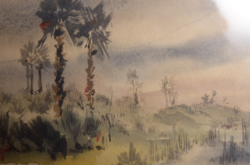 Four Vintage Watercolors of Wetlands by K. Strowger