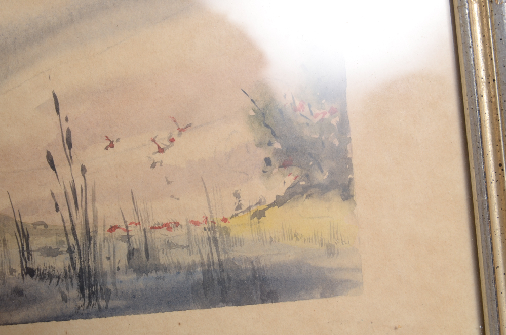 Four Vintage Watercolors of Wetlands by K. Strowger