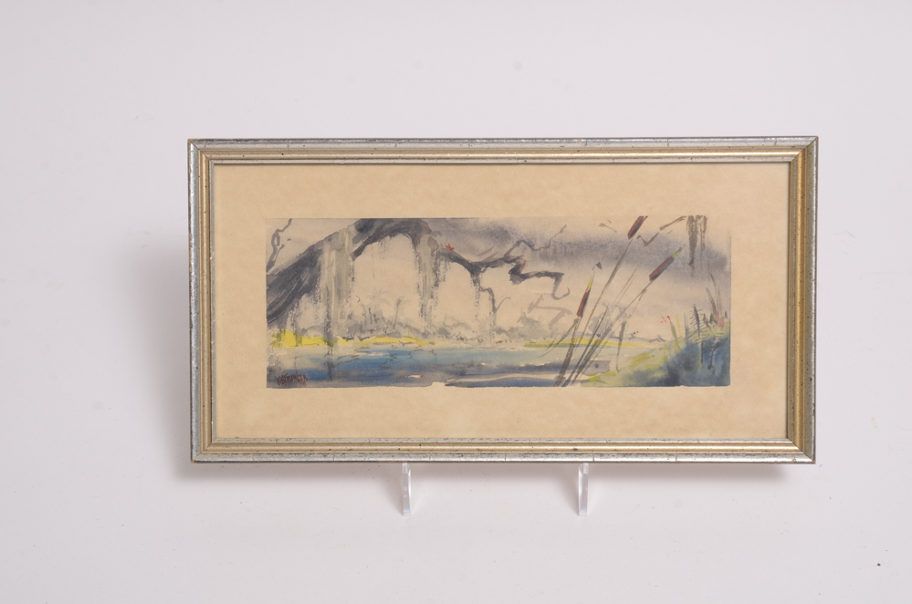 Four Vintage Watercolors of Wetlands by K. Strowger
