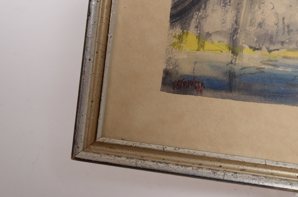 Four Vintage Watercolors of Wetlands by K. Strowger