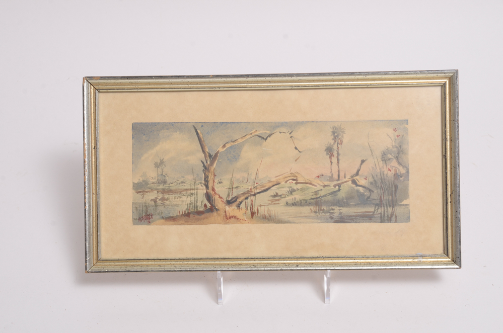 Four Vintage Watercolors of Wetlands by K. Strowger