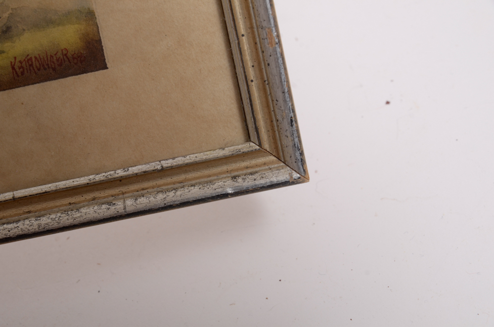 Four Vintage Watercolors of Wetlands by K. Strowger