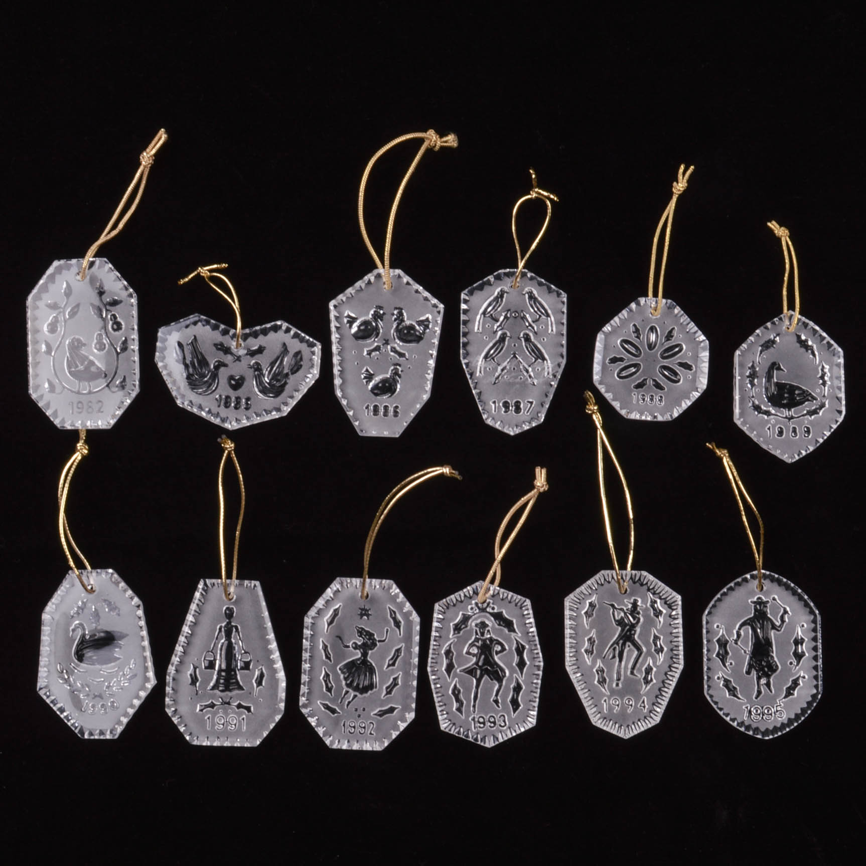 Complete Waterford Crystal Set "12 Days of Christmas" Ornaments