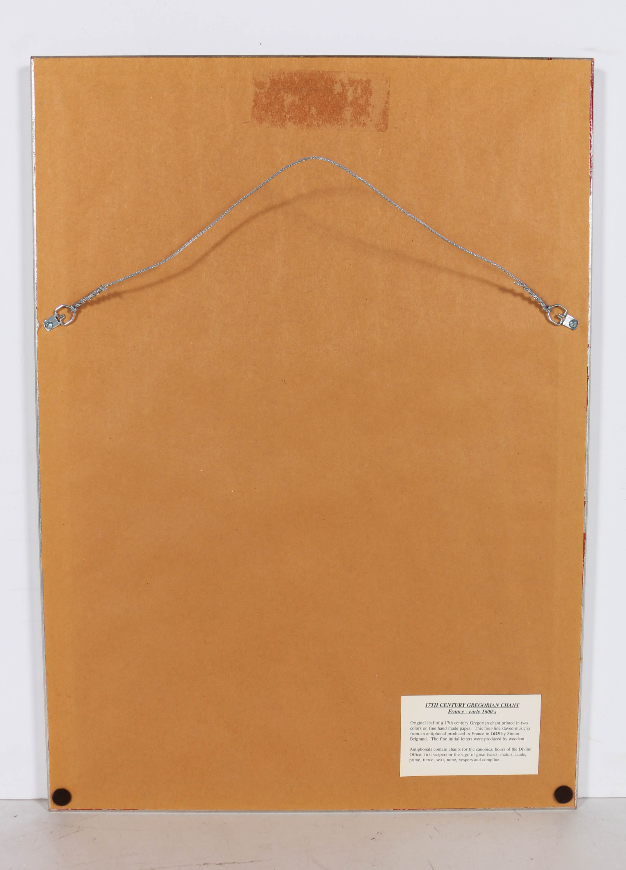 Framed 17th Century Gregorian Chant Sheet Music