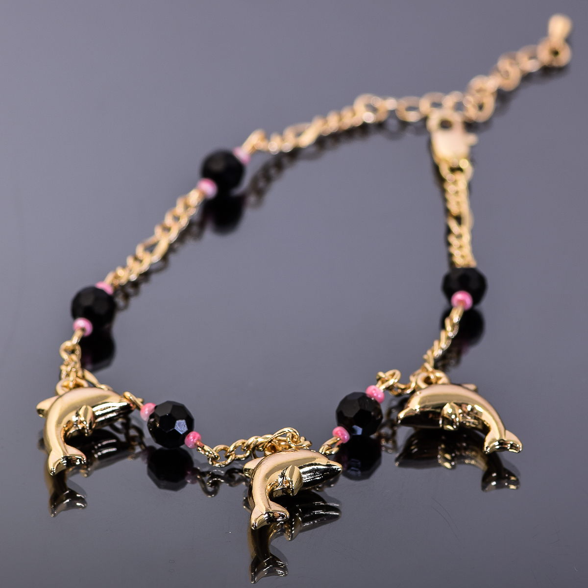 Costume Gold-Tone Fashion Bracelet with Dolphin Charms