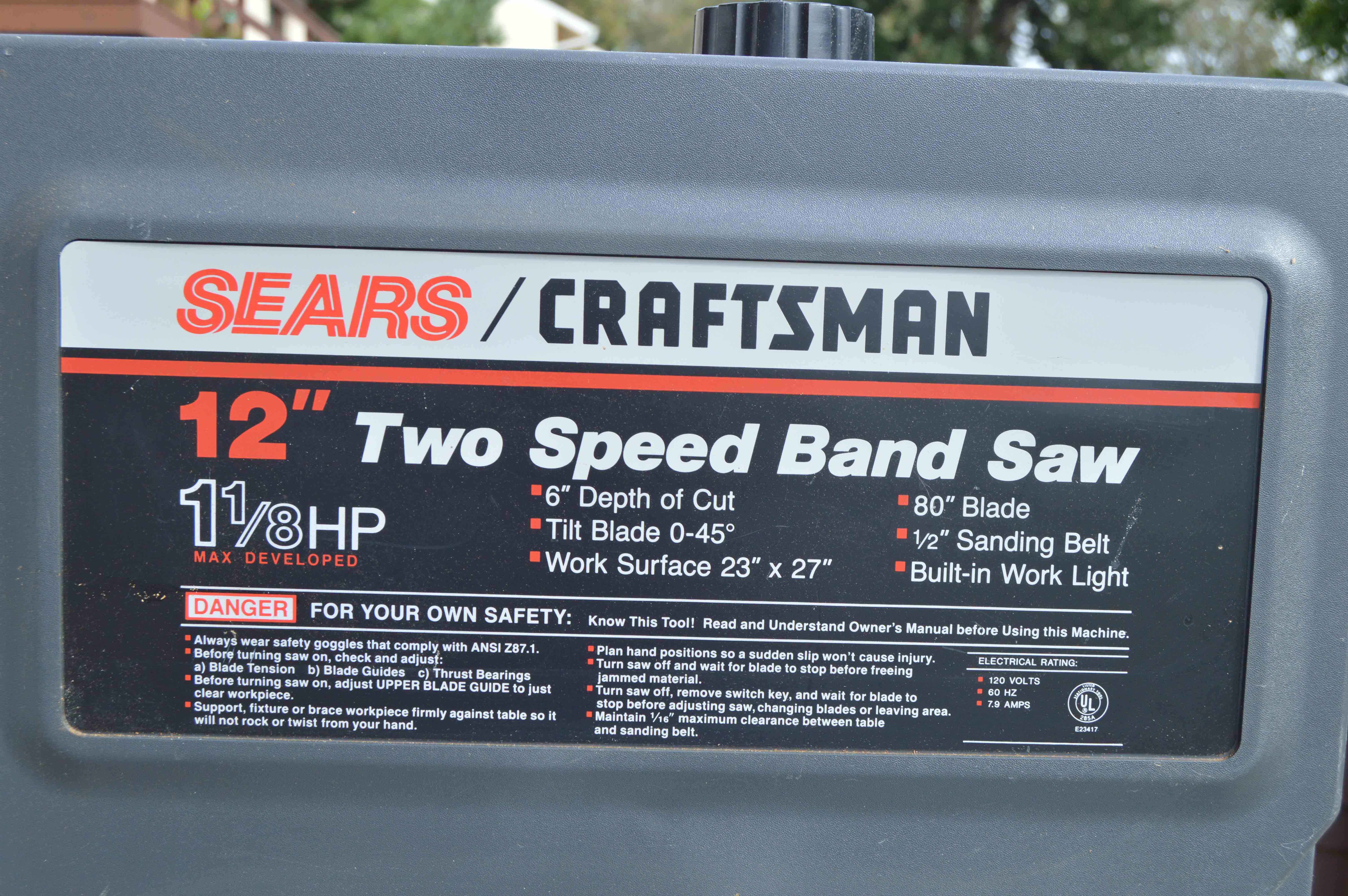 Craftsman 12" Two Speed Band Saw with Table