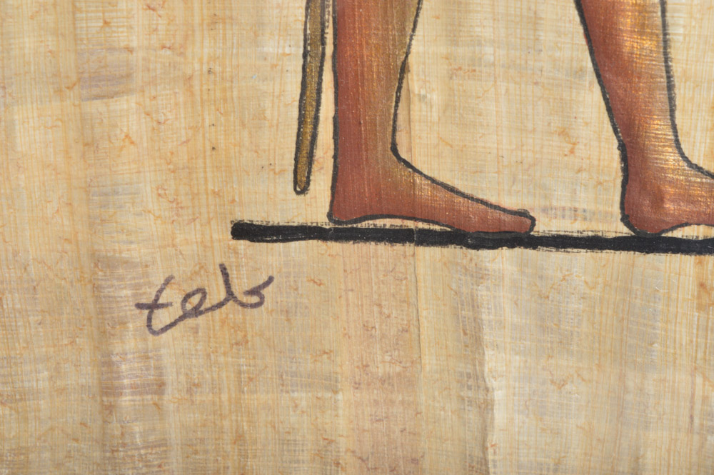 Ahmed Mostafa "Ramses II Facing God Anubis" Original Painting on Papyrus