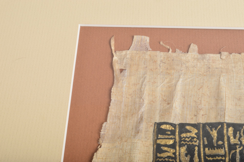 Ahmed Mostafa "Ramses II Facing God Anubis" Original Painting on Papyrus