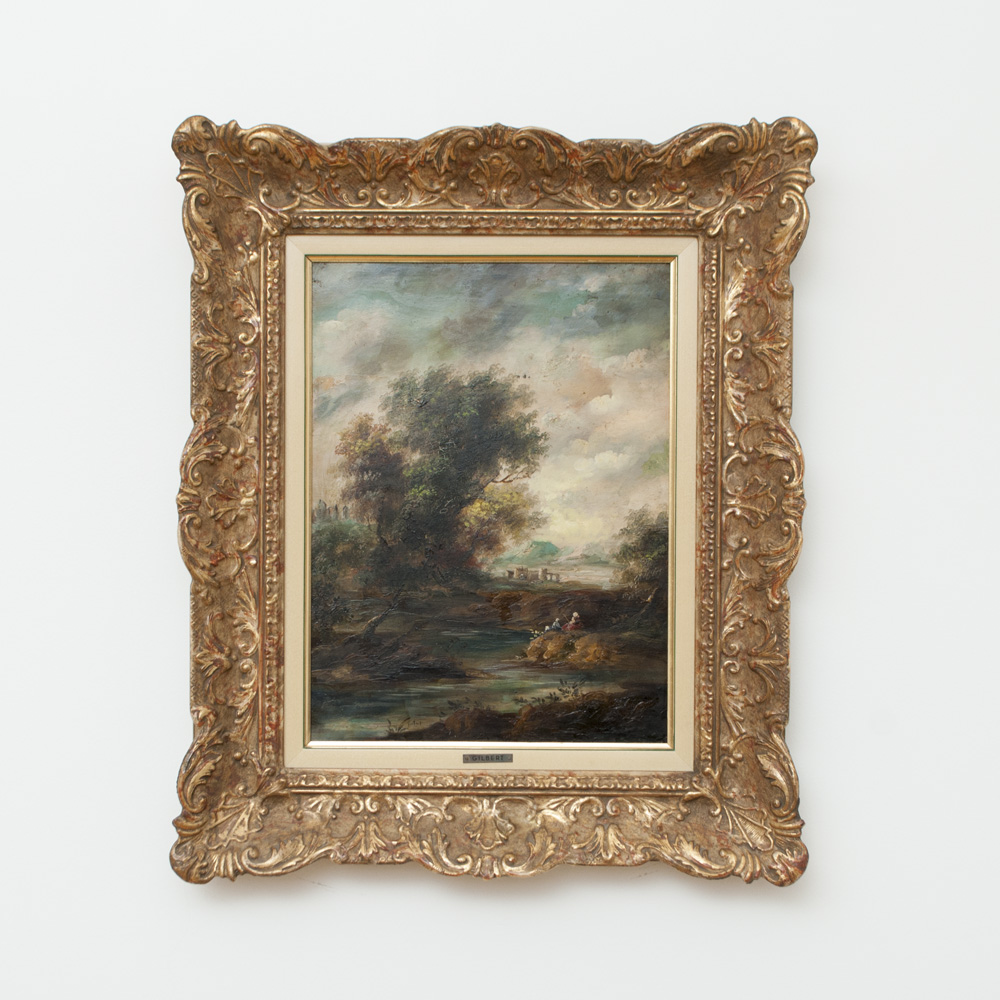 Antique Gilbert Signed Oil Painting on Canvas