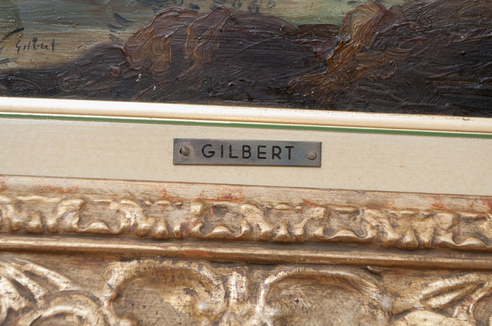 Antique Gilbert Signed Oil Painting on Canvas