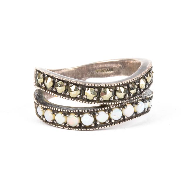 Sterling Opal and Marcasite Ring