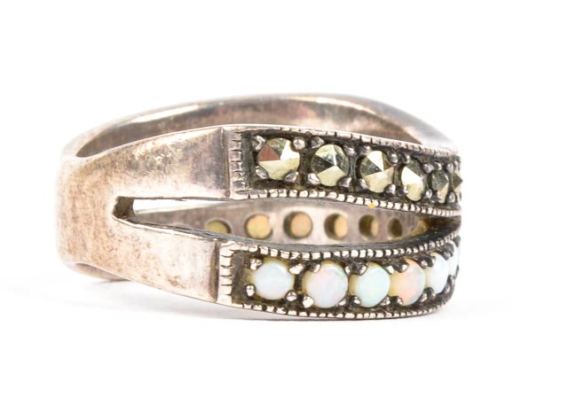 Sterling Opal and Marcasite Ring
