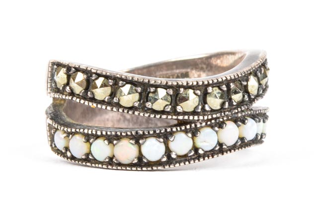 Sterling Opal and Marcasite Ring