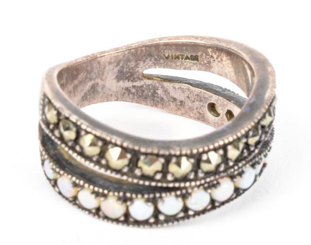 Sterling Opal and Marcasite Ring