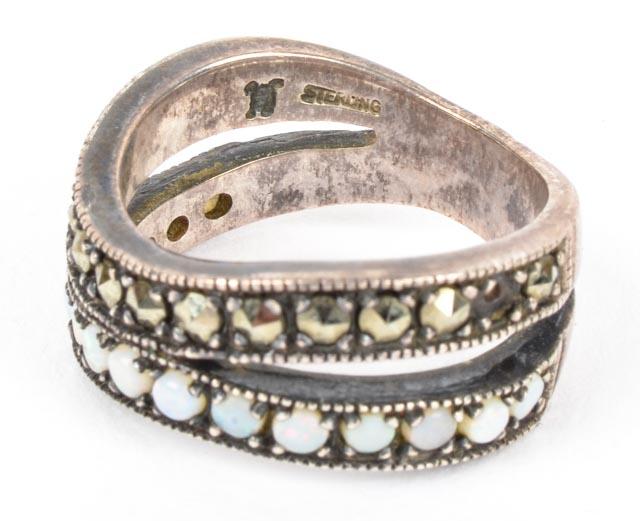 Sterling Opal and Marcasite Ring