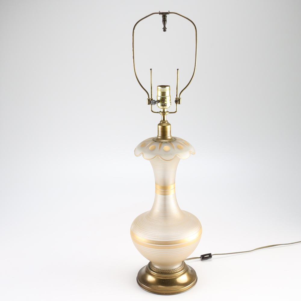 Vintage Frosted Glass Floriform Table Lamp