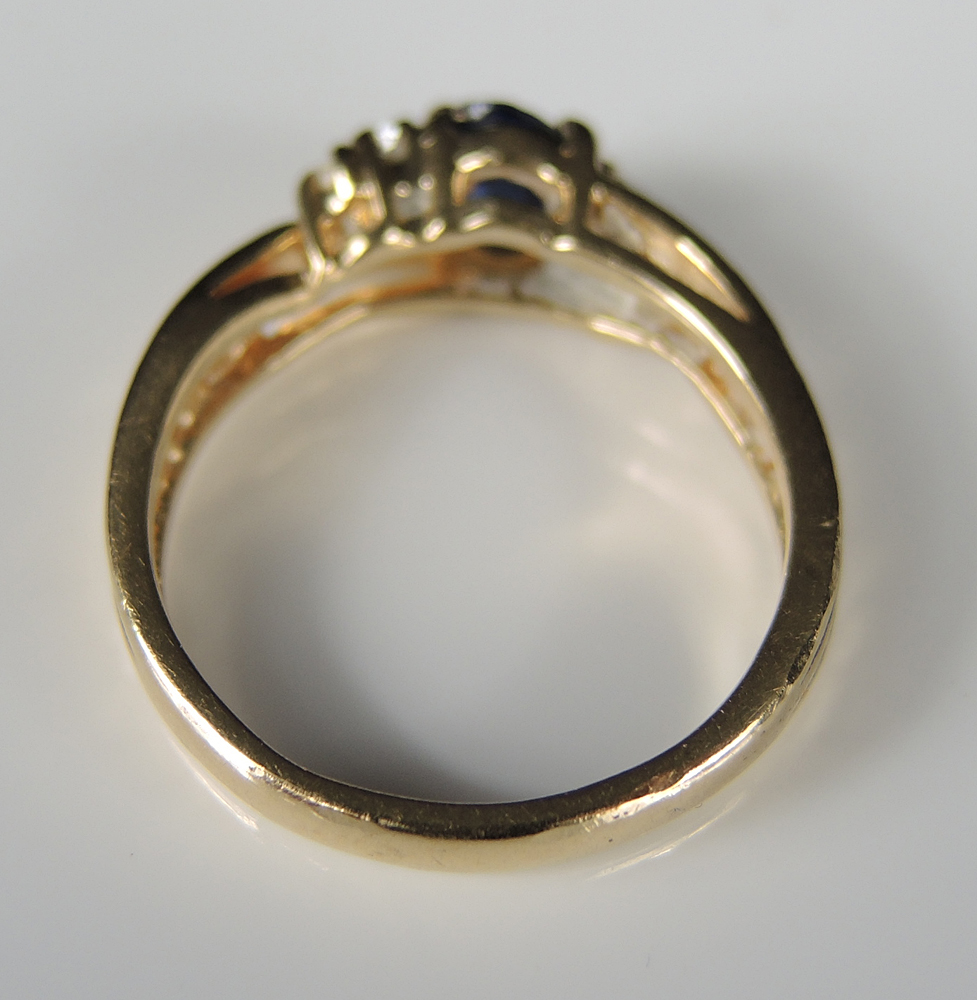 14K Yellow Gold Diamond Blue Sapphire Ring