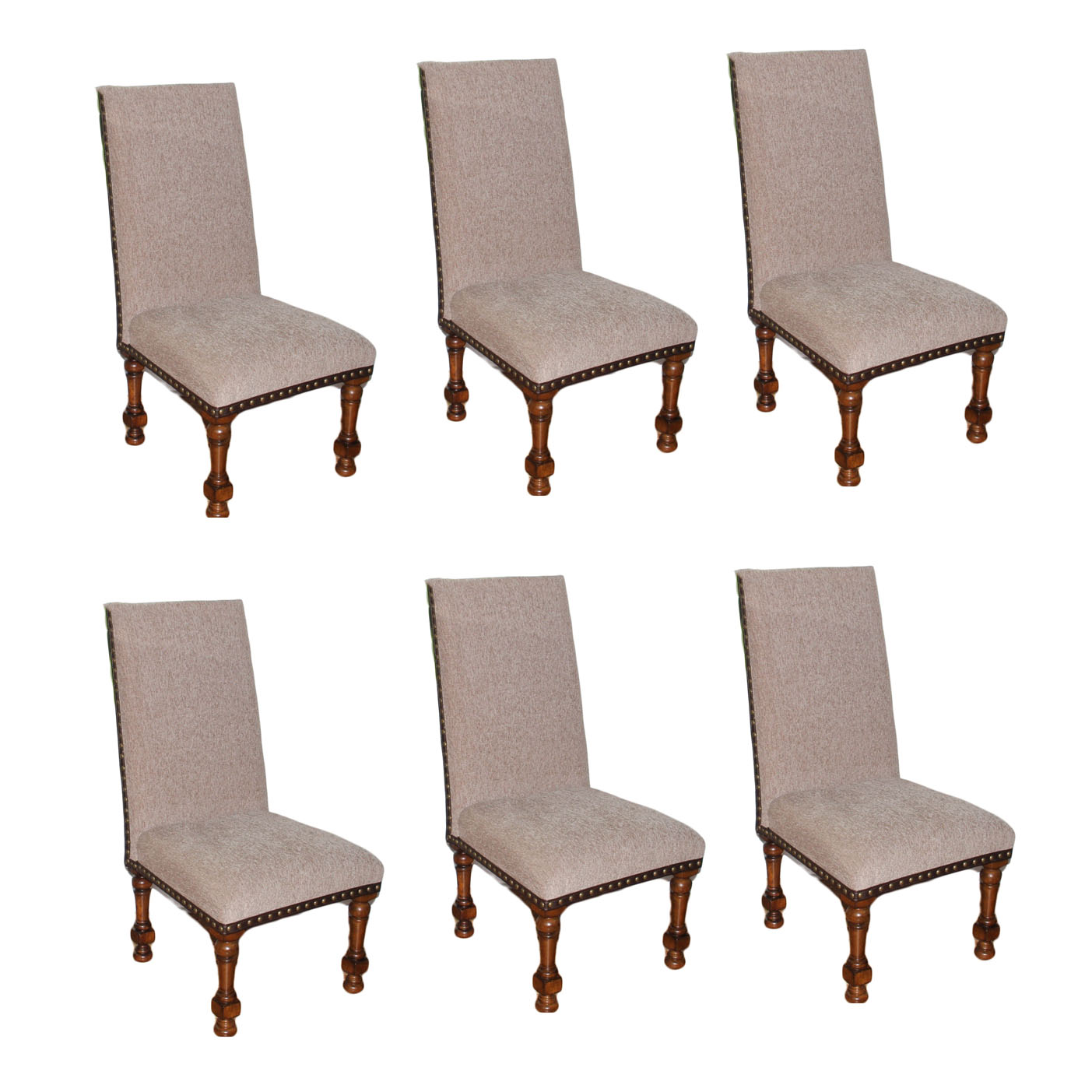 Set of Six Beige Upholstered Dining Side Chairs by Ashley Furniture