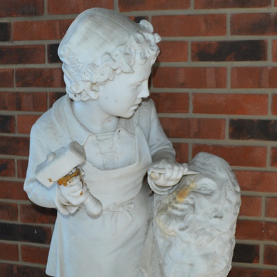 Marble Carved Statue of Young Michelangelo After Emilio Zocchi