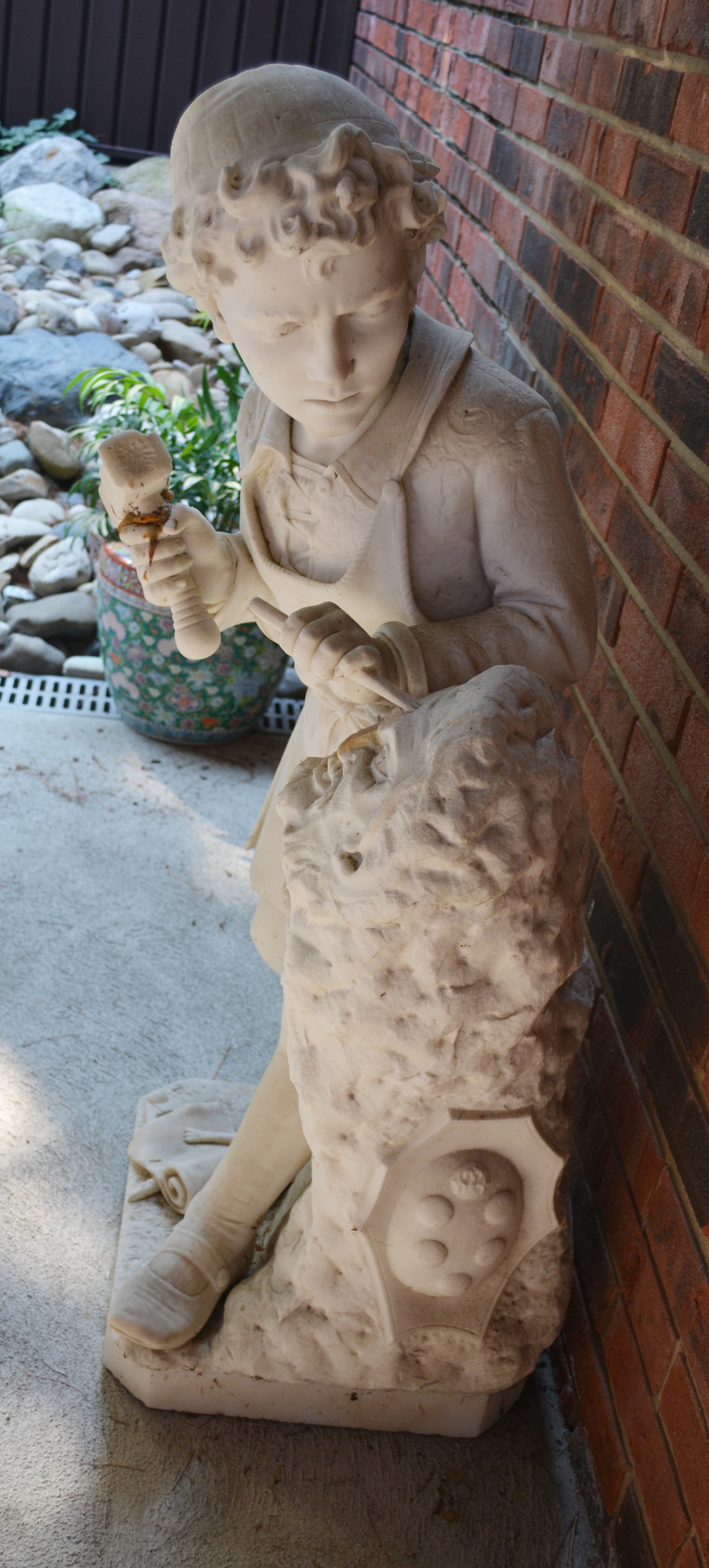 Marble Carved Statue of Young Michelangelo After Emilio Zocchi