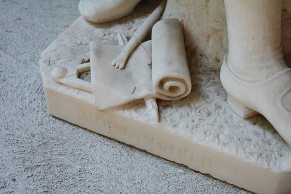 Marble Carved Statue of Young Michelangelo After Emilio Zocchi