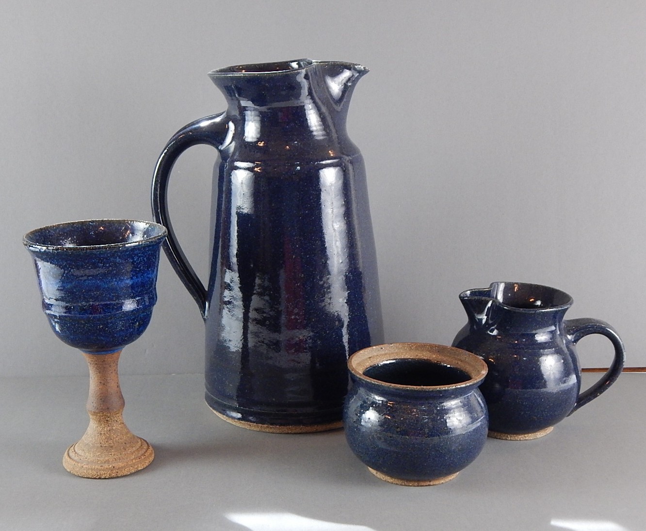 Kathy Koop Selection of Art Pottery with Deep Blue Glaze