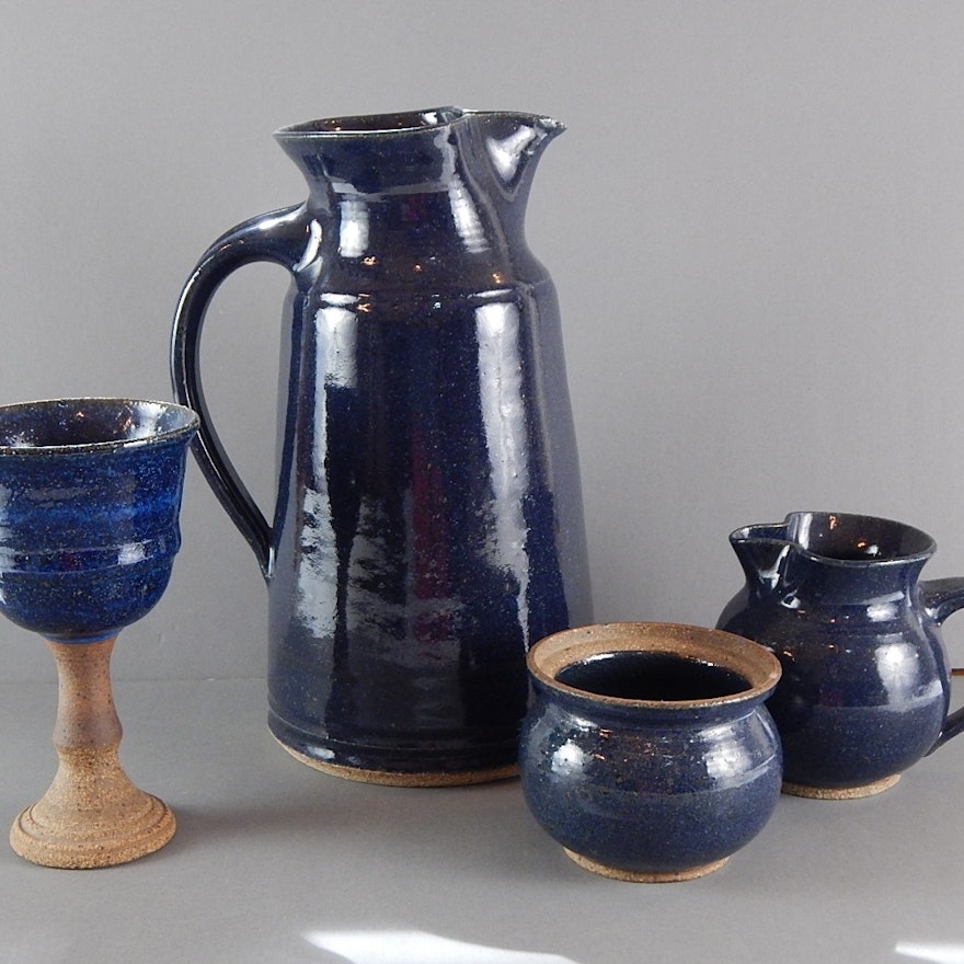 Kathy Koop Selection of Art Pottery with Deep Blue Glaze