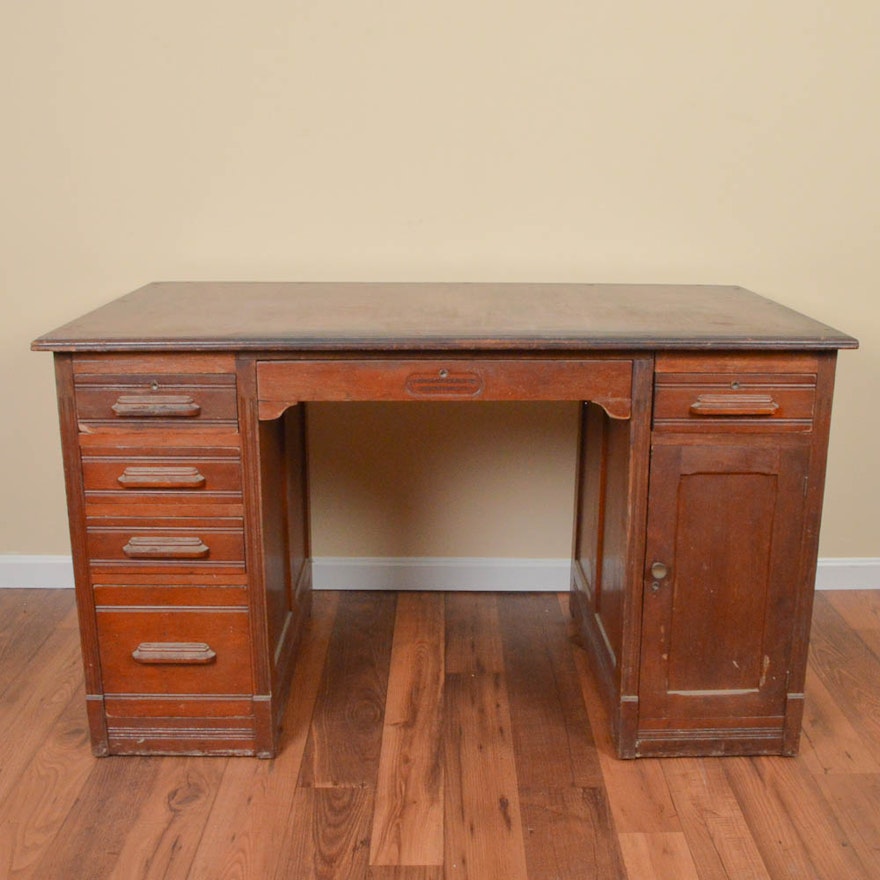 Antique Oak Partner's Desk by Indianapolis Cabinet Company