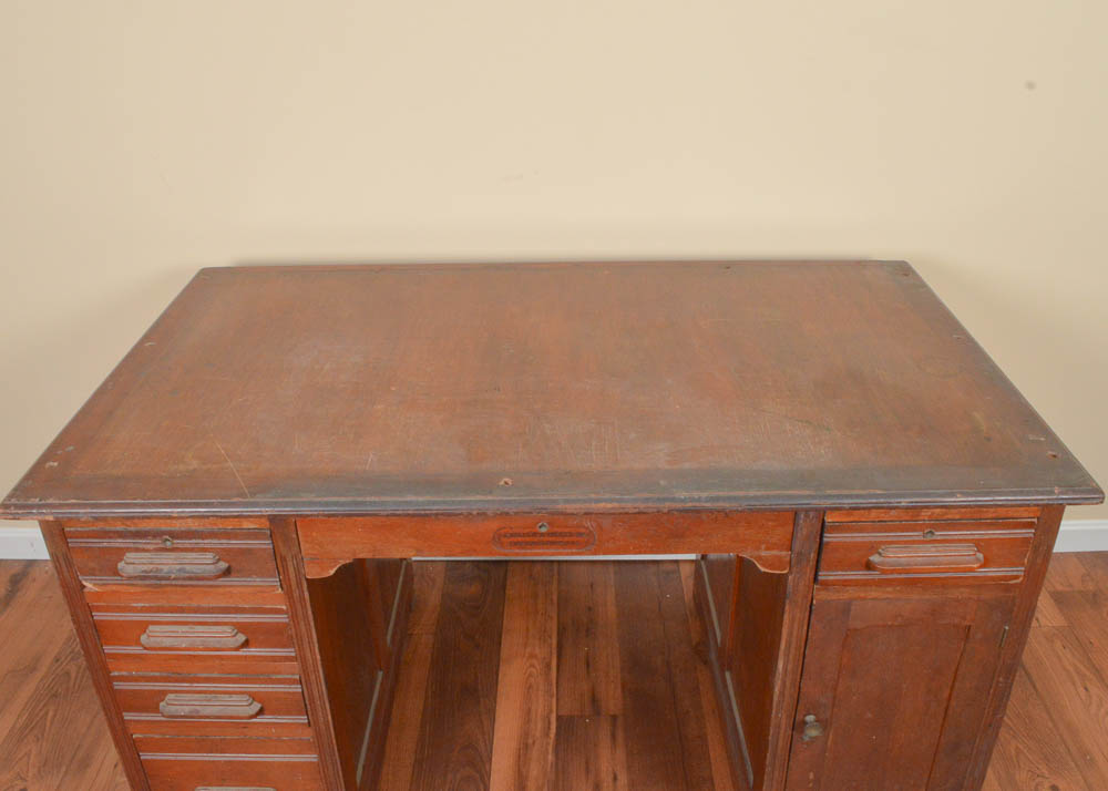 Antique Oak Partner's Desk by Indianapolis Cabinet Company