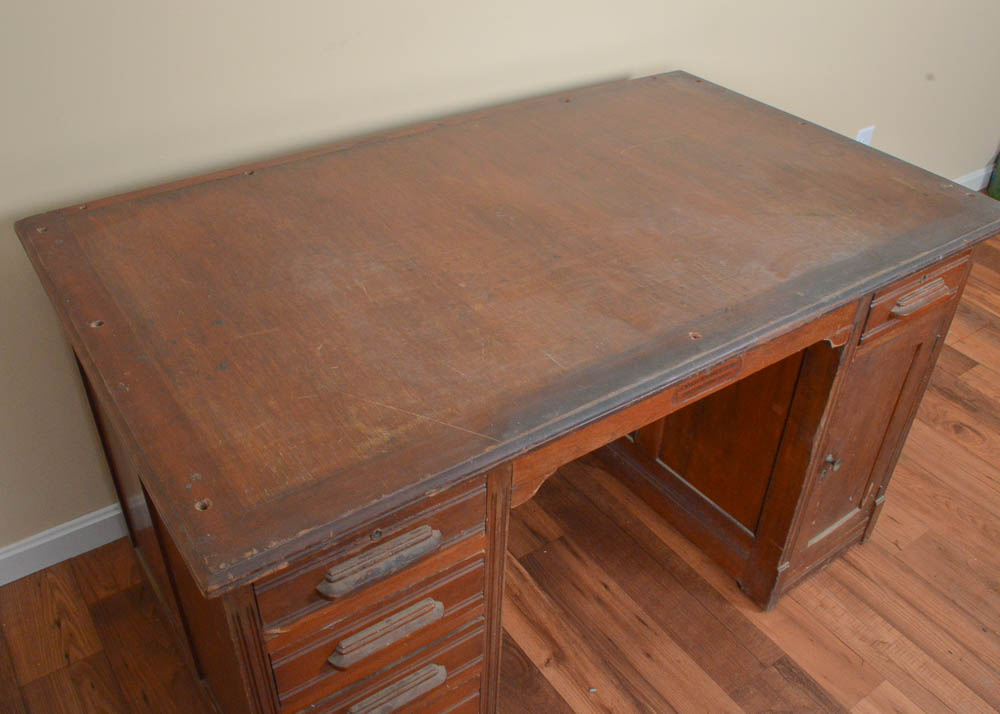 Antique Oak Partner's Desk by Indianapolis Cabinet Company