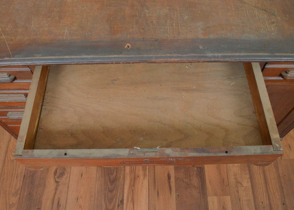 Antique Oak Partner's Desk by Indianapolis Cabinet Company