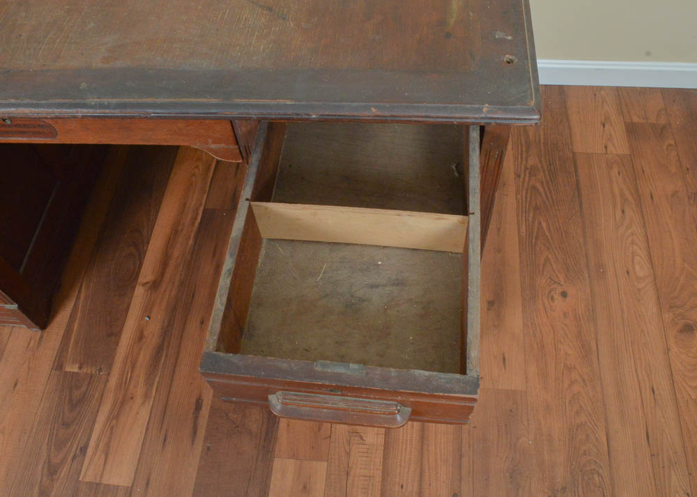 Antique Oak Partner's Desk by Indianapolis Cabinet Company